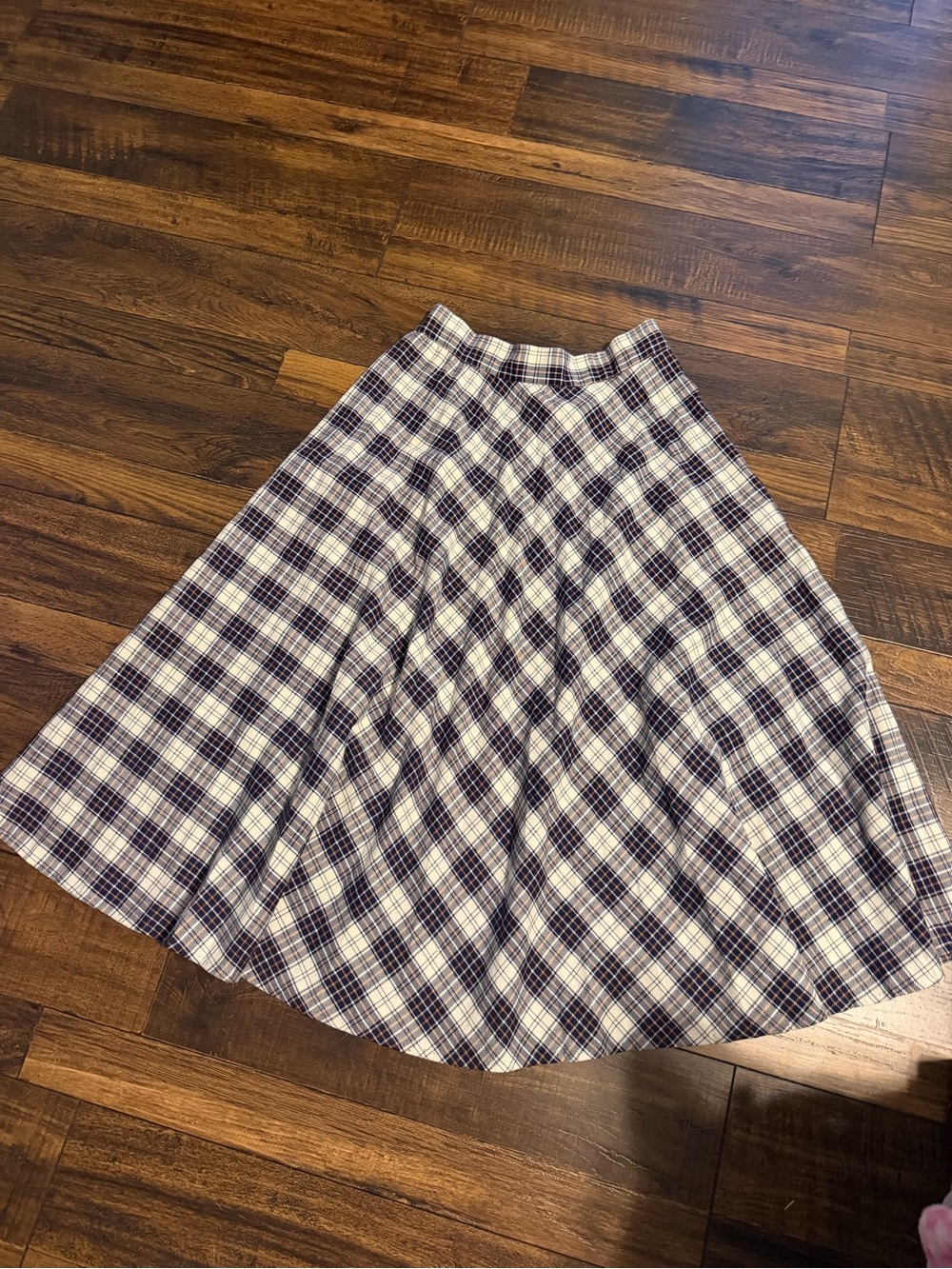 1970”s Vintage Sears Navy and Cream Plaid Circle Skirt